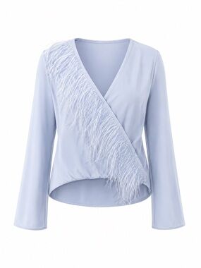 Zara NWT light blue faux feather top, XS